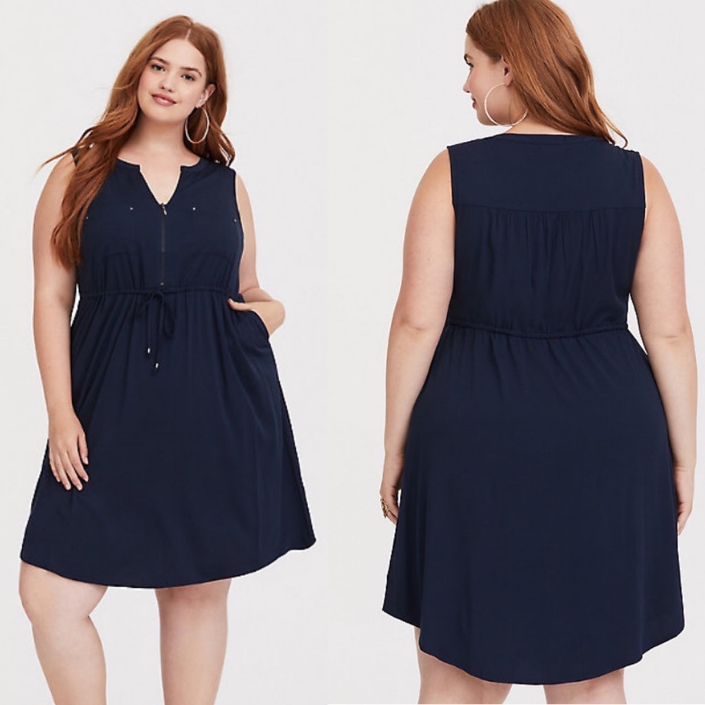 Torrid Navy Drawstring Challis Shirt Dress